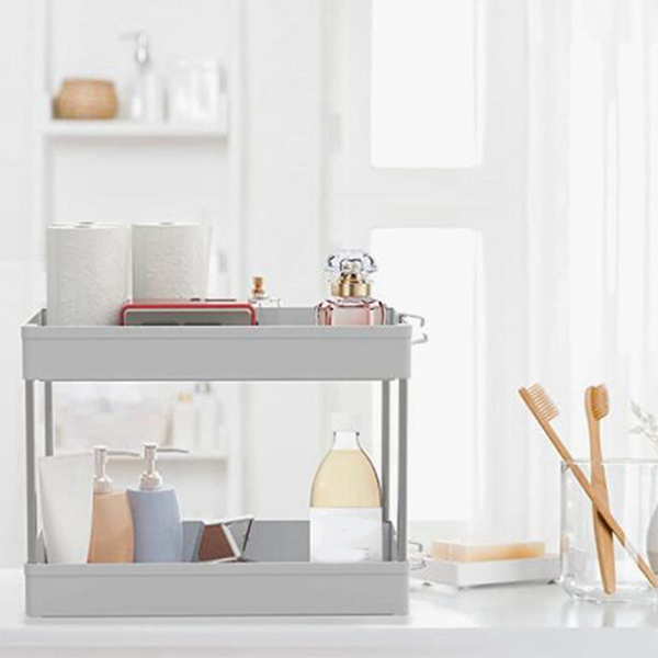Under Sink Organizer, 2 Tier Under Sink Shelf Organizer Rack, Multi-Purpose Under Sink Storage for Bathroom and Kitchen